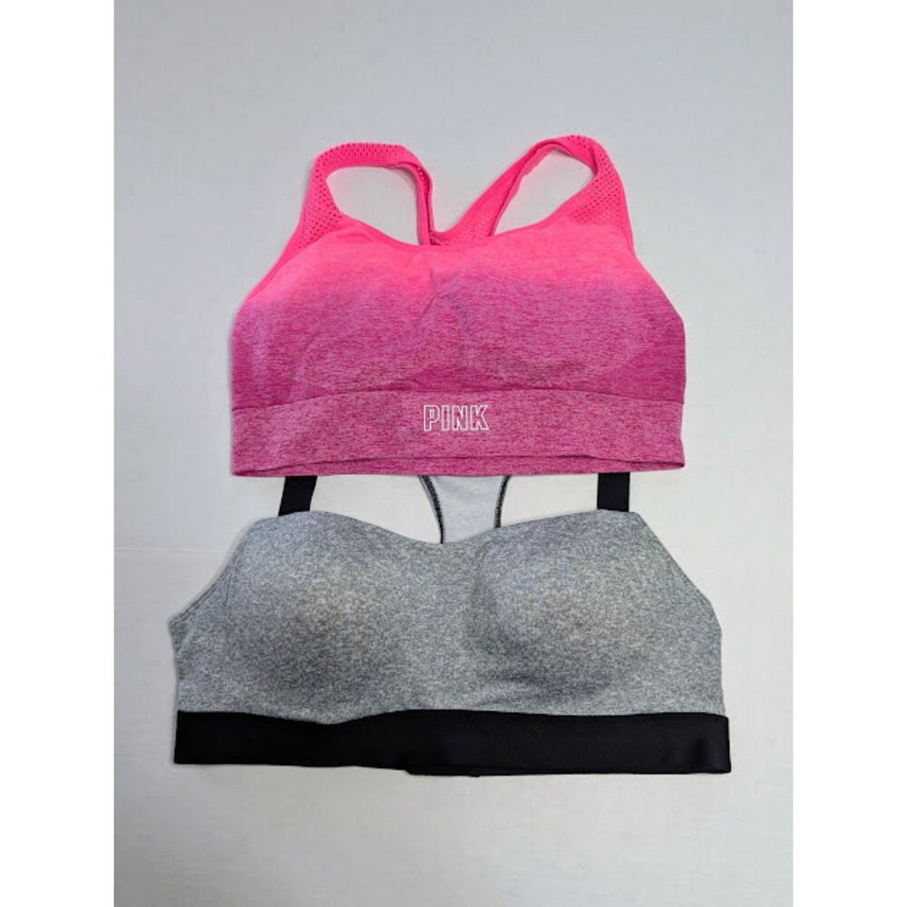 Victoria's Secret PINK Active XL Pink Ombre & Gray Oasis Racerback Bras